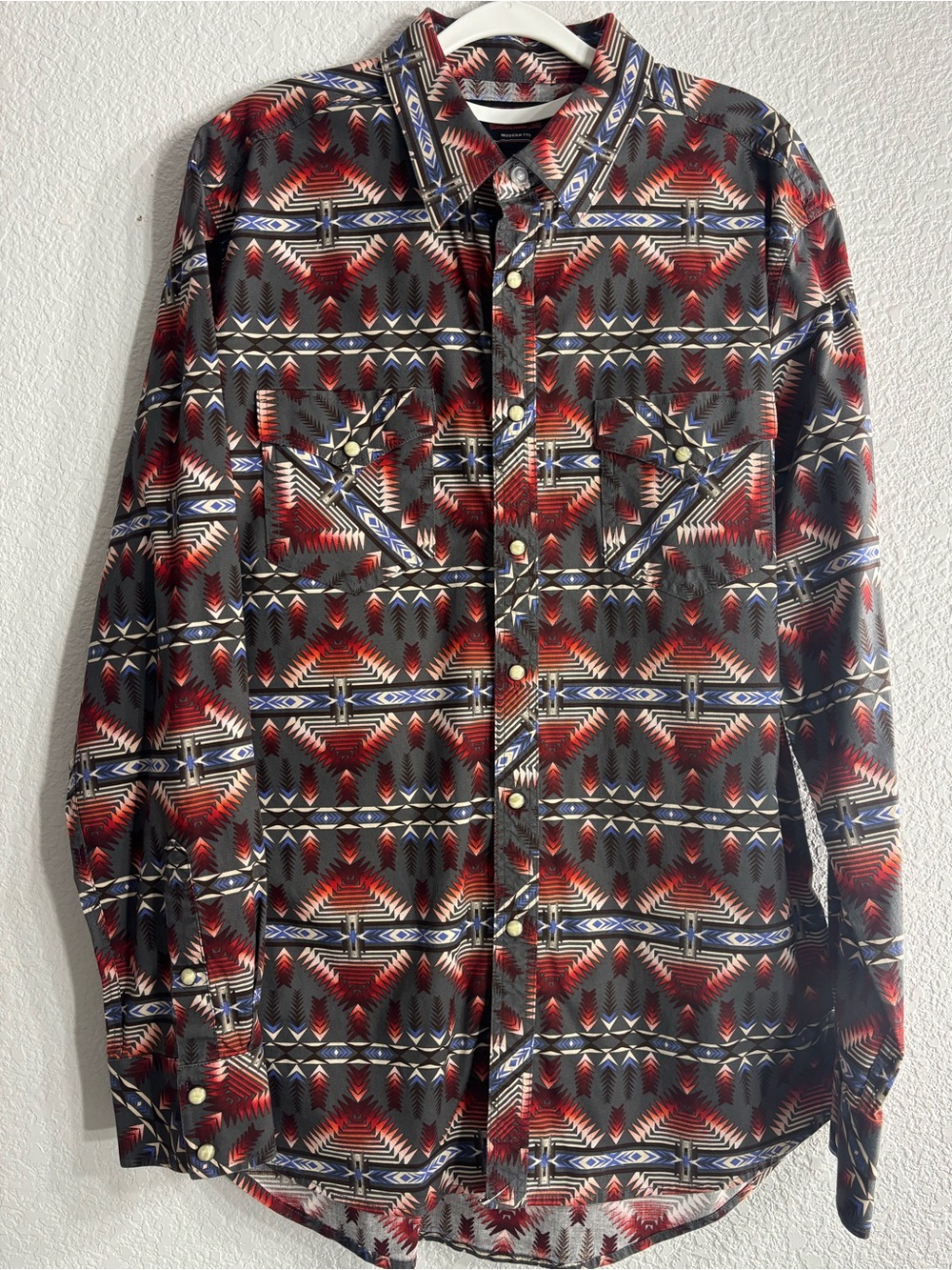 Rock & Roll Cowboy Aztec Print Pearl Snap Button-Down Men Western Shirt Size L